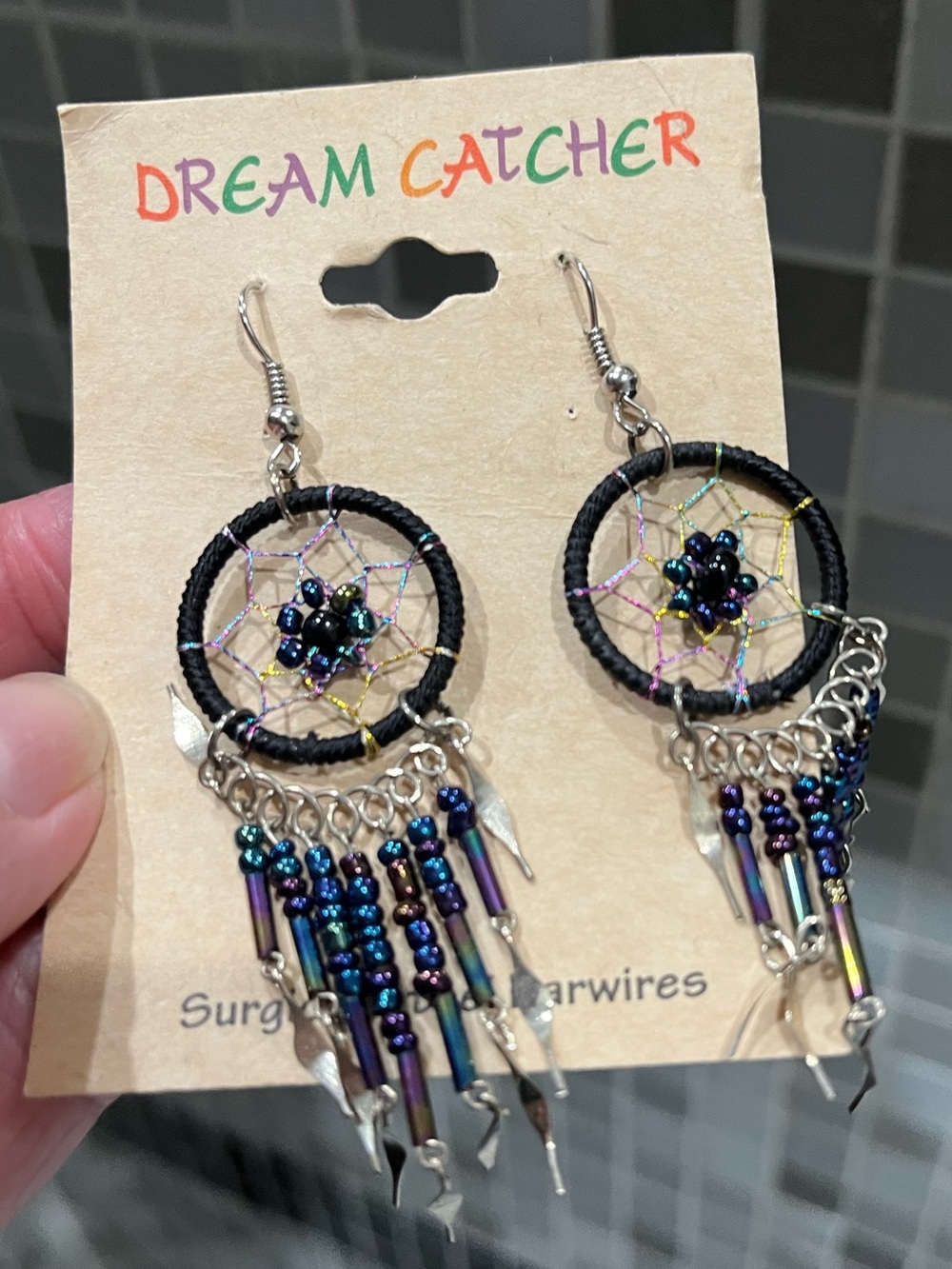 Iridescent Bead Hoop Earrings - Dark Blue